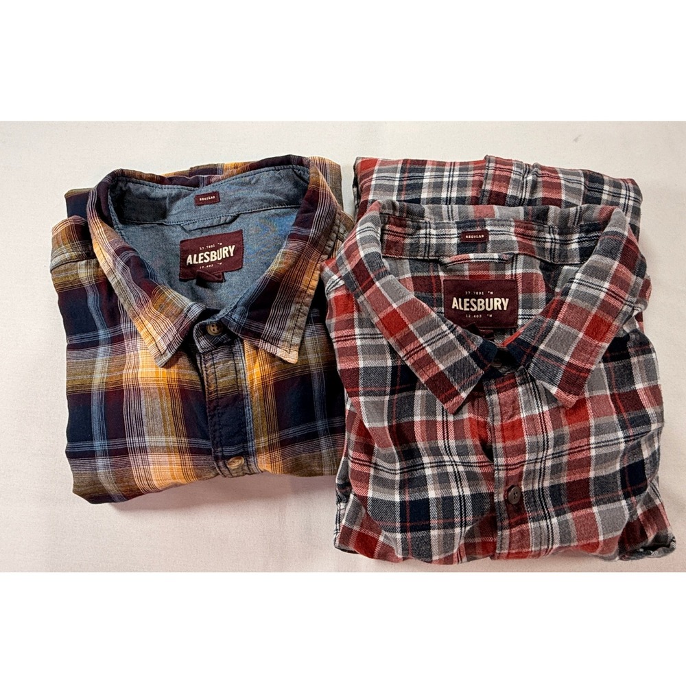 Alesbury Mens 3XL Plaid Flannel Button Down Shirt Lot of 2